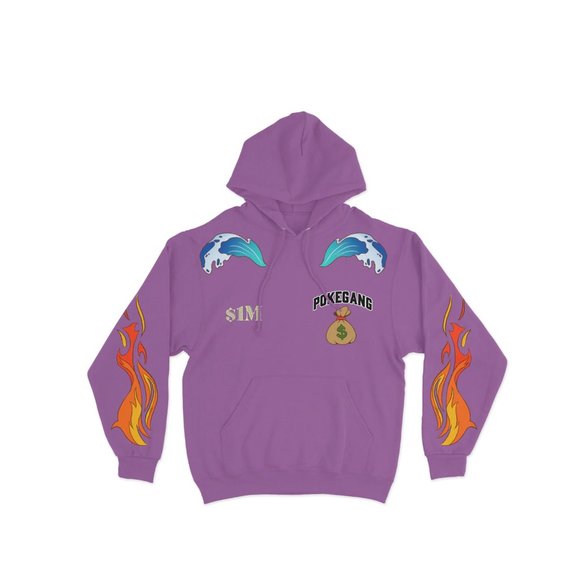 PokeGang Unisex Purple Long Sleeve Side Kangaroo Pocket Pullover Fleece Hoodie - Picture 1 of 8